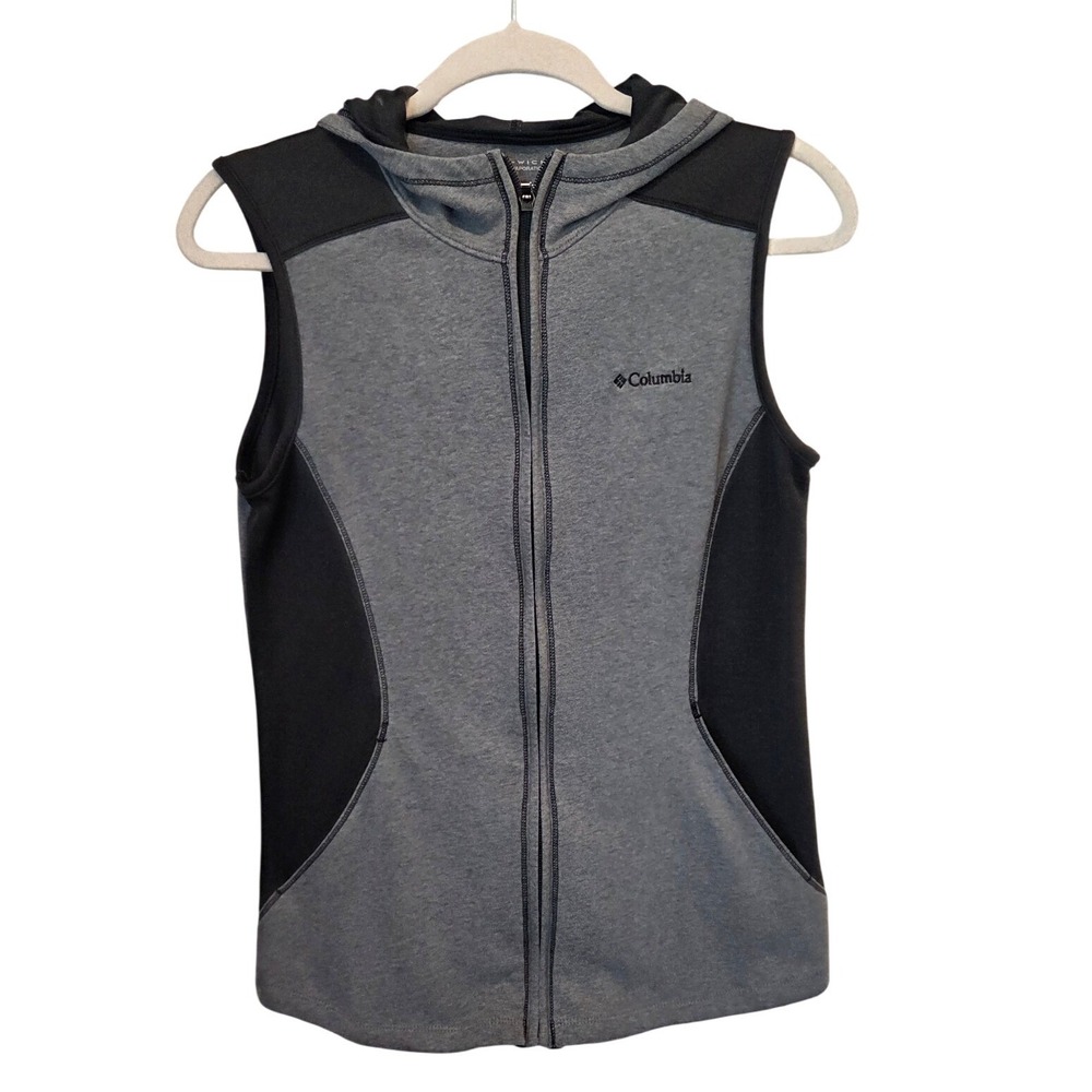 Columbia Omni Wick Vest Womens Full Zip Hooded Sleeveless Gray Black Medium